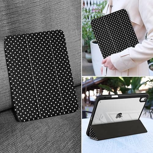 MEEgoodo Case for iPad A16 11th Generation 11 inch 2025/10th Gen 10.9 inch 2022, Cover with Transparent Acrylic Back Shell,Tablet Case with Pencil Holder+Auto Wake/Sleep+ Stand, White Polka Dot thumbnail 6