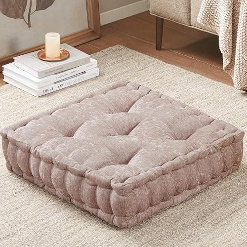 Intelligent Design Azza Floor Pillow, Large Cushions Sitting for Adults, Floor Pillow for Meditation or Yoga, Lustrous Chenille Tufted with Scalloped Edges for Bench/Chair Cushion, 20"x20"x5" Blush thumbnail 2