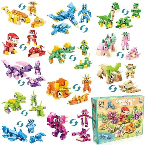 LINAYE 12 Packs Dinosaur Party Favors for Kids - 417 PCS Mini Dinosaur Building Blocks Set Toys for Boys Kids Easter Stuffers Fillers Birthday Valentines Day Gifts Classroom Prizes - Image 1