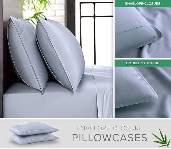 Pure Bamboo Queen Sheets, Genuine 100% Organic Viscose Derived from Bamboo Bed Sheet Set, Luxuriously Soft & Cooling, Double Stitching, 2 Year Quality Promise (Queen, Sterling Blue) thumbnail 4