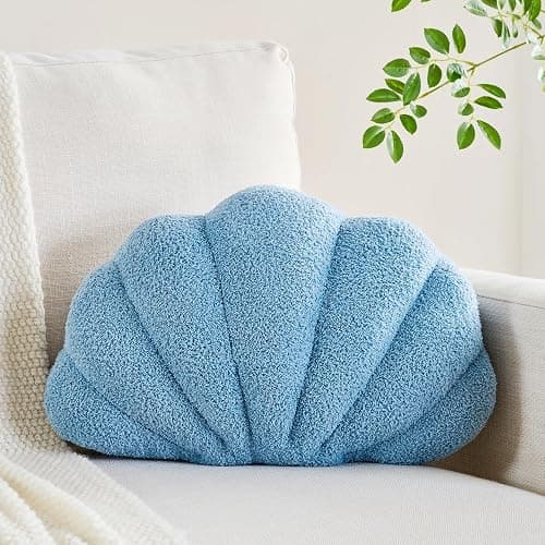 CANGHI Shell Pillow Seashell Decorative Pillow Blue Beachy Coastal Shell Shaped Throw Pillows 13x10 Inch Soft Ocean Beach Sea Shell Plush Pillows Cushion for Bed Couch Living Sofa Room Decor - Image 1