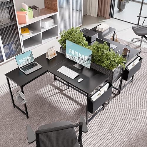 Pamray 47 Inch Reversible L Shaped Gaming Desk Corner Computer Desk with Storage Bag Home Office Table for Writing Study Black thumbnail 2