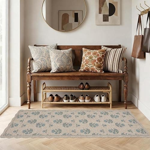 ORTIGIA Scalloped Easy Jute 2x6 Kitchen Runner Rug Vintage Blue Floral Farmhouse Washable Rug Non-Slip Outdoor Carpet for Entryway Indoor Hallway Patio Laundry Room thumbnail 6