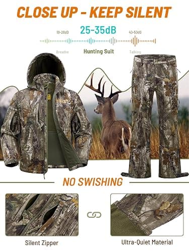 NEW VIEW Camo Hunting Clothes for Men, Quiet Warm Fleece Lining, Cold Weather Deer Hunting Jacket and Pants with Face Mask thumbnail 2