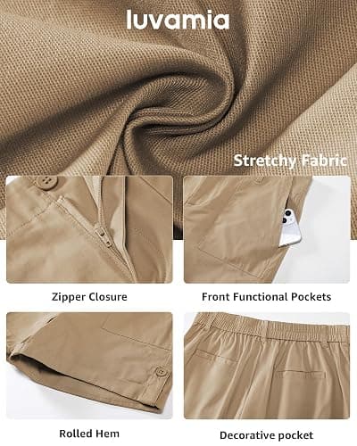 luvamia Shorts for Women High Waisted Dressy Casual Summer Elastic Waist Comfy Rolled Hem Stretch Twill Pocket Shorts thumbnail 5