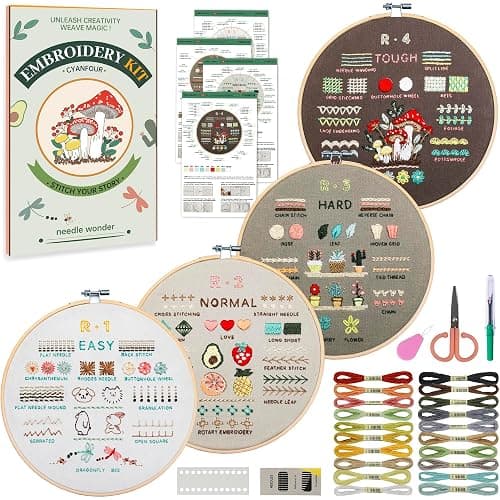 CYANFOUR Embroidery Kit for Beginners, 4 Stages to Learn 38 Stitches, with Step-By-Step Instructions and Clear Videos, Includes Multiple Accessories, Gift for Craft Lovers.(4 Stage) - Image 1
