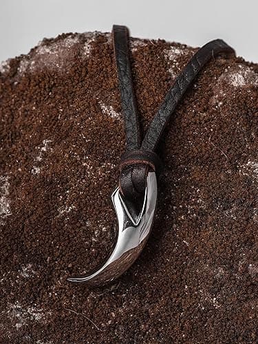 HAQUIL Stainless Steel Tribal Wolf Tooth Pendant Necklace, Faux Leather Cord, Wolf Jewelry Gift for Men and Women | Gift, Wolf Jewelry thumbnail 3