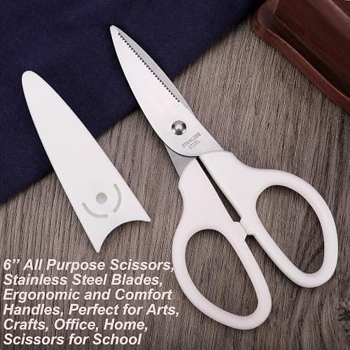 YOUGUOM 6in White Scissors, Multipurpose for Office School Crafts Sewing | Comfort Grip, Stainless Blades, Left/Right Hand, Cuts Cardboard, Fabric for Home Classroom, Teacher Desk, w/Protective Cover thumbnail 4