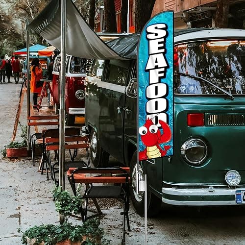 Seafood Feather Flag Banner - 11.5x2.5 Ft Advertising Swooper Flag for Outdoor Business and Events Promotion - Seafood Signs Windless Full Sleeve Banner for Restaurants, Diners, Markets (Only Flag) thumbnail 6