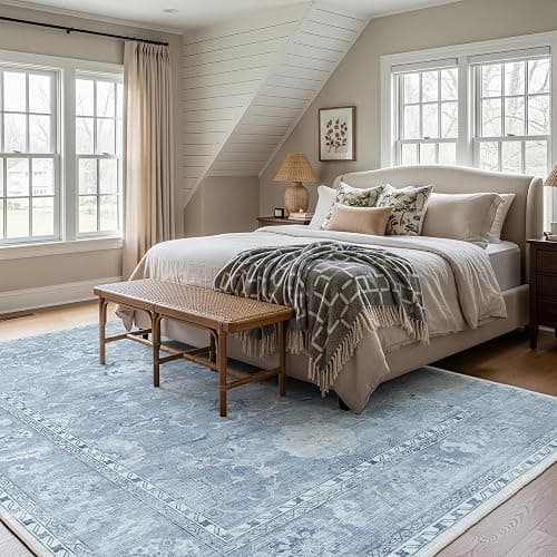 Washable Rugs 5x7 Blue Area Rugs for Living Room,Rug for Bedroom, Vintage Distressed Non-Slip, Ultra Soft Faux Wool Carpet for Dining Room for Home Office Décor thumbnail 5