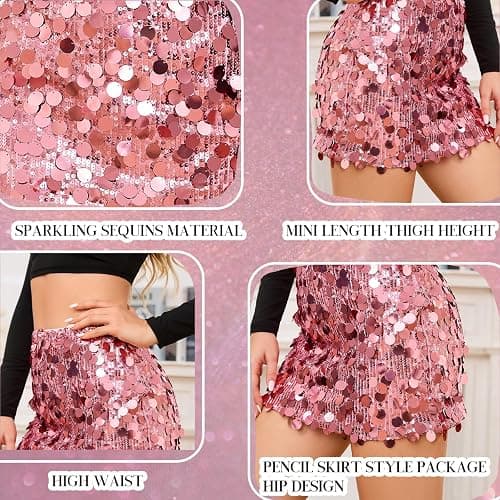 Sequin Skirt for Women Stretchy Bodycon Mini Skirts Sexy Sparkly Skirt Glitter Shiny Skirt Night Out Party thumbnail 6