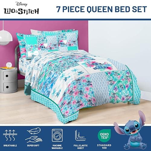 Jay Franco Kids Comforter Set Includes Sheets and Pillow Covers - Soft and Cozy Bed Set for Stylish Room Decor, Multi - Lilo and Stitch 02, 7 Piece Queen Bedding thumbnail 4