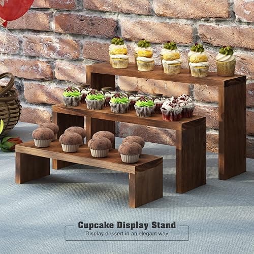 Tovacu Plant Stand Shelf for Desk Window Sill Countertop Succulent Stand Desktop Shelf 3 Tiers Small Wooden Tabletop Ladder Plant Shelves for Cupcake Stand Riser Spice Rack Holder thumbnail 5