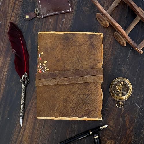 Tree of Life Leather Journal - Antique Handmade Deckle Edge Vintage Paper Leather Print Bound Journal - Book of Shadows Journal - Leather Sketchbook - Drawing Journal - Great Gift (7x5) thumbnail 4