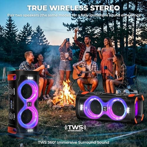 SunTrok Party Bluetooth Speaker: 300W Peak Powerful Loud Stereo Sound Deep Bass, Large Portable Wireless Speakers with Subwoofer, TWS Dynamic Light Show 15H Playtime for Outdoor Camping Backyard Beach thumbnail 4