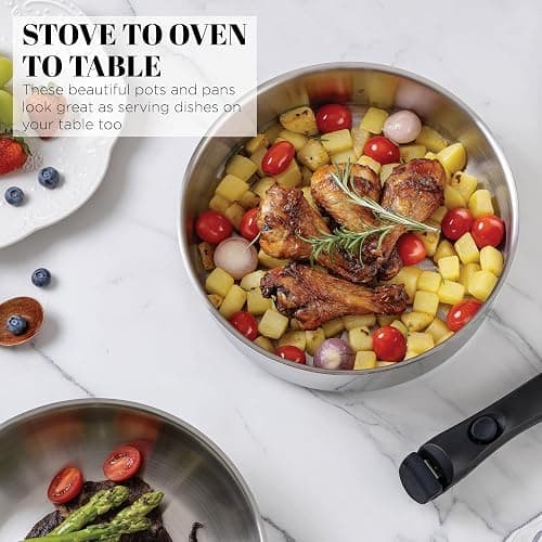 Country Kitchen Cookware Set with Removable Handle, Oven & RV Safe Pots and Pans Set, Stainless Steel, Original thumbnail 8