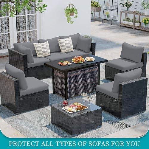 BIETYONE 12Pcs Stretch Patio Cushion Covers,Outdoor Couch Covers Replacement,Outdoor Couch & Sofa Slipcovers,for Patio Furniture Cushion Covers,Washable Reusable urniture Protector(Grey,Cover Only) thumbnail 4