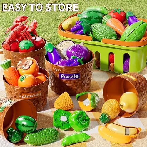 NIPLOOOW Play Food Set for Kids, Toddler Learning Toys, Cutting Food Toy Color Sorting Set, Pretend Food Play Kitchen Accessories for Kids, Birthday Gifts for 3-8 Years old Boys Girls Educational Toys thumbnail 2