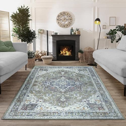 Bloom Rugs Washable Non-Slip 9' x 12' Rug - Green/Blue Traditional Medallion Area Rug for Living Room, Bedroom, Dining Room, and Kitchen - Exact Size: 9' x 12' thumbnail 5