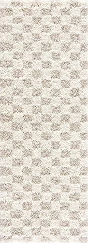Hauteloom Marshmallow Modern Checkered Shag Area Rug - High Pile Fluffy Shaggy Carpet for Kids Room, Nursery, Living Room, Bedroom - Beige, Cream, White - 6'7" X 9'6" (6x9) thumbnail 8