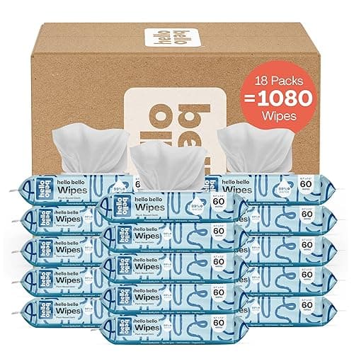 Hello Bello Extra Gentle Unscented Baby Wipes, Plant Based, Made with 99% Water and Aloe for Babies and Kids, 1080 Count - 60 Count (Pack of 18) - Fragrance Free