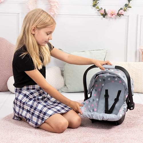 Bayer: Deluxe Car Seat - Grey, Pink, Stars - Accessory for Dolls Up to 18", Retractable Sunshade, Seat Belt, Hard Shel, Kids Toy, Age 3+ thumbnail 6