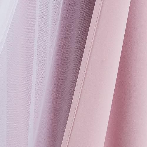 Bujasso Pink Blackout Curtains with Sheer Overlay Mix and Match Double Layer 80% Room Darkening Window Treatment Set for Girls Bedroom Living Room Pink Drapes with Tiebacks Grommet Top 37" Wx84 Lx2 thumbnail 3