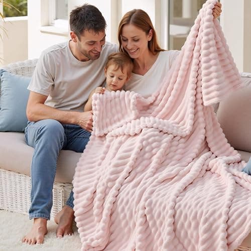 Bedsure Fleece Throw Blanket for Sofa - Fluffy, Crystal Pink, 130x170 cm | Striped Soft Cute and Cosy, Lightweight Warmth, Perfect for Room Decor, Travel, Camping, Gifts for Women and Girls thumbnail 2