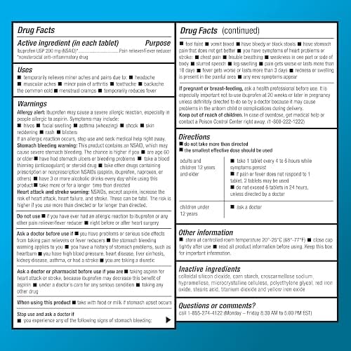 Amazon Basic Care Ibuprofen Tablets 200 mg, Pain Reliever/Fever Reducer, Body Aches, Headache, Arthritis Pain Relief and More, 500 Count (Packaging may vary) - 500 Count (Pack of 1) thumbnail 3