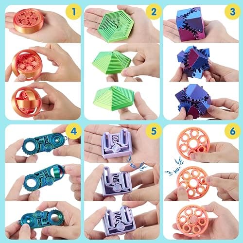 JOYIN 6PCS 3D Printed Fidget Toys, Spin Fractal Click Gear Fidget Toy, Metallic Color 3D Printed Fidget Toy for Favors ADHD, Autism, Kids&Adults, Party Favors, Desktop Deco Gift thumbnail 4