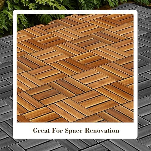 30 Pcs Interlocking Deck Tiles Solid Wood, Patio Floor Decking Tiles, Wooden Patio Flooring Outdoor Waterproof, Acacia Wood Decking All Weather for Balcony, Backyard, Porch, Poolside Use, Brown thumbnail 7