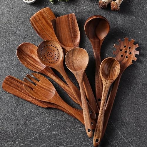 Wooden Spoons for Cooking, 12 Pcs Teak Wood Kitchen Utensils Set with Spoon Rest - Nonstick Heat Resistant Wooden Cooking Utensils, Natural Healthy Spatula Set for Pots and Pans thumbnail 2