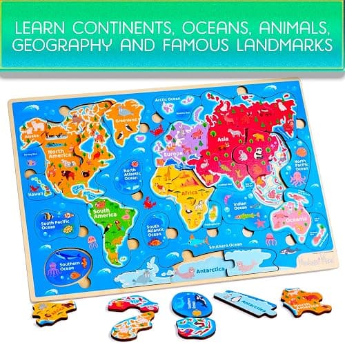 Montessori Mama Wooden Puzzles for Kids Ages 4-6, USA States and Capitols, World Continents and Oceans, Combo Set 2 Toddler Puzzles thumbnail 4