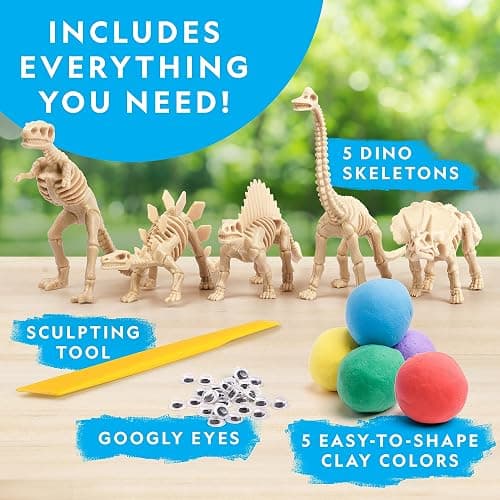 NATIONAL GEOGRAPHIC Clay Dinosaur Arts & Crafts Kit - Dinosaur Air Dry Clay for Kids with 5 Clay Colors, 5 Dino Skeletons & Googly Eyes, Dinosaur Activity for Girls and Boys Ages 4 5 6 7 8 9 & 10 thumbnail 4