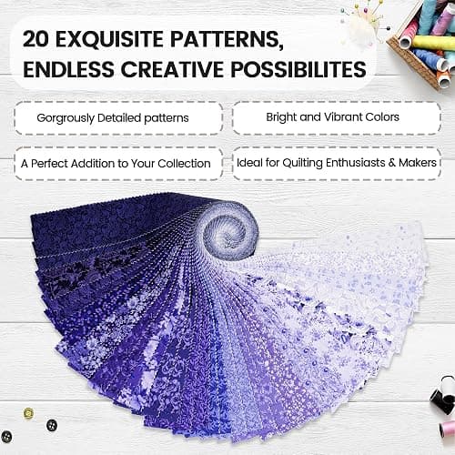 Craftido-18 Options-100% Cotton Jelly Roll Fabric Precut Strips for Quilting, Crafting, and Sewing, 40 Strips 2.5" x 44" Assorted Bundles for Rug, Quilt Project, DIY Craft and Home Decor-Royal Purple thumbnail 3