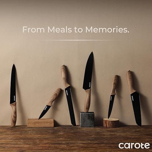CAROTE 12PCS Knife Set, Stainless Steel Kitchen Knife Set with Nonstick Ceramic Coating, 6 Knives with Blade Guards, Rustproof, Easy-Clean, Black thumbnail 7