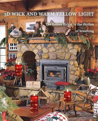 Fanzir Red flameless Candles with Remote Control Timer Battery Operated LED Pillar Candles 4‘’ 5‘’ 6‘’ Fake Candles with String Lights Set of 3 for Christmas or Special Festivals Decorations thumbnail 3