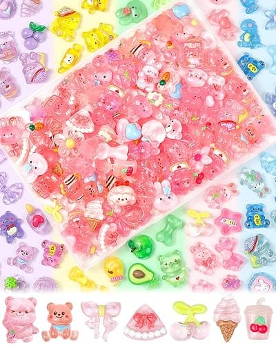 FIVEIZERO 100PCS Cute Slime Charms Bulk Set – Kawaii Flatback Resin Charms for Crafts, Mini Decoden Acrylic Embellishments for Phone Junk Cases, Scrapbooking & DIY Decoration (Pink) - Image 1