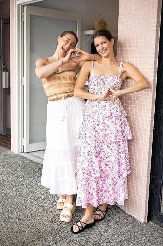 Fisoew Womens Floral Maxi Dresses Spaghetti Strap Casual Sleeveless Ruffle Flowy Tiered Dress thumbnail 3