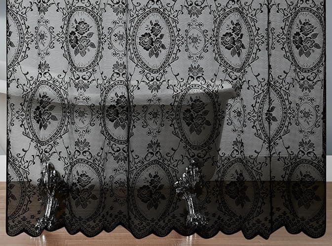 NOIR GOTHIC DECOR Shower Curtain with Black Valance. 72 Inch Goth Vintage Curtain Perfect for Gothic Bathroom. (SH Black-Black 72) - Black With Black Valance - 72"W x 72"L (Pack of 1) thumbnail 4