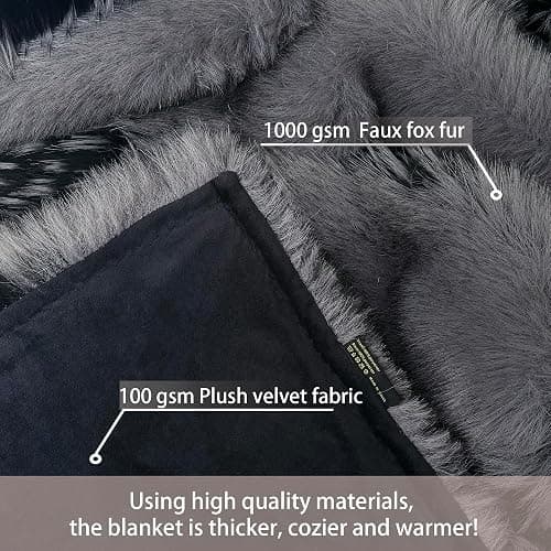 Fox Faux Fur Luxury Throw Blanket - Super Warm, Elegant & Cozy - 74"x90" Grey Washable Plush Blanket for Couch, Armchair & Bed thumbnail 4