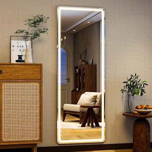 WISSMIELS Full Length Mirror with Lights,Tempered Glass 20"x63" Led Full Length Mirror with Dimming & 3 Color Lighting,Door Hanging & Standing Ideal for Bedroom, Dressing Room, Cloakroom Rectangle thumbnail 5