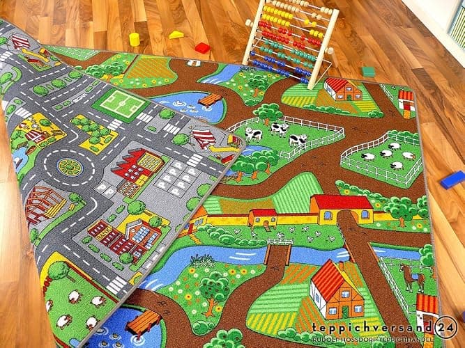 Lernen und Spielen Tapis de Jeu avec Routes - réversible - Deux Faces avec paysages Routiers différents, Taille:100x165 cm thumbnail 4