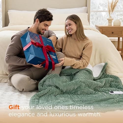 Bedsure Ribbed Heated Blanket Throw, Green Electric Blanket, Preheat | Fast Heating, 6 Heat & 6 Timer (Up to 10H) Settings, 8 Hours Auto-Off, ETL & FCC, Flannel Sherpa, Gifts for Grandma, 50"x60" thumbnail 9