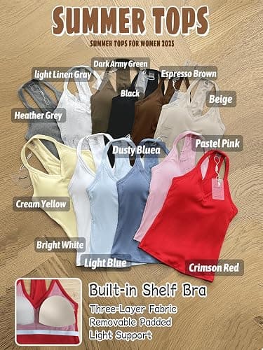 Danysu V Neck Cotton Tank Tops with Built-in Shelf Bra Sleeveless Racerback Fitted Basic Cami Shirts thumbnail 5