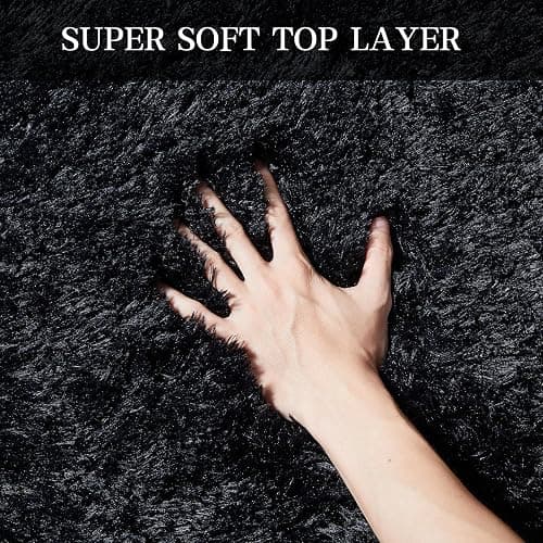 KNZE Super Soft Area Rugs for Living Room 5x7 Black, Fluffy Furry Shaggy Fuzzy Area Rug, Upgrade Anti-Skid Rectangular, High Pile Soft Throw Rug for Bedroom and Kids Room, Home Decor Aesthetic thumbnail 4