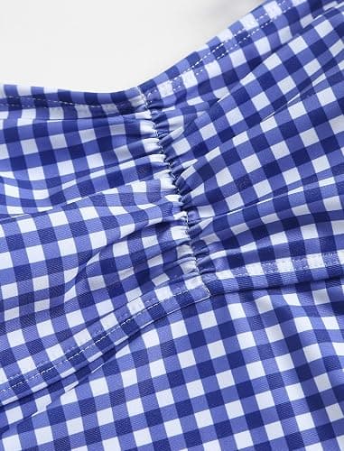 ZAFUL Tankini Swimsuits for Women Gingham Bow Decor Ruched Back Cross Tie Tankini Set Tummy Control 2 Piece Bathing Suits thumbnail 3