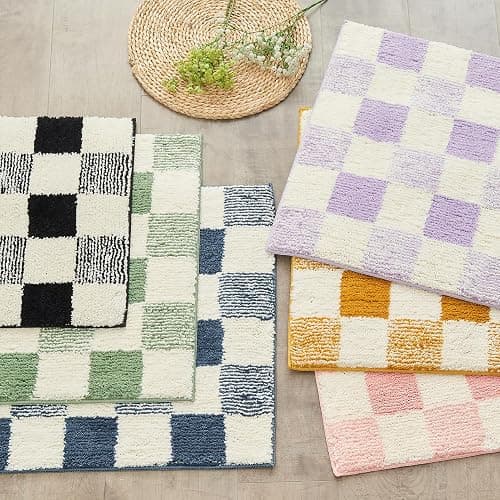 CozeCube Bath mats for Bathroom Non Slip, Fluffy Absorbent Microfiber Bath mat Washable, Aesthetic Bathroom Rugs, Large Sage Green Checkered Bath mat, Sage Green, 36" x 24" thumbnail 7