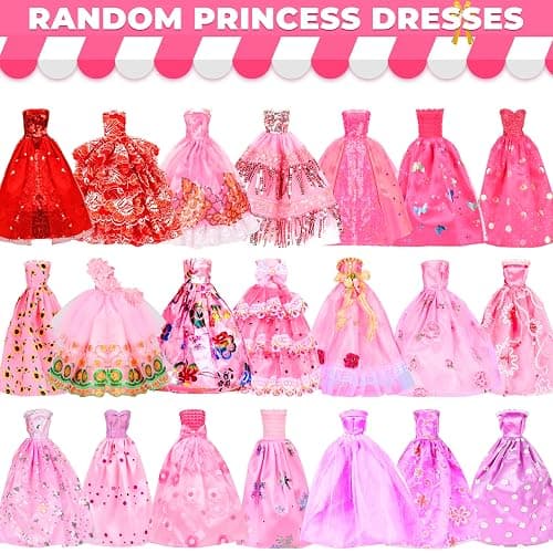 195 Pcs Doll Clothes and Accessories Kit, Include Princess Gowns, Fashion Skirt, Slip Dresses, Tops, Pants, Bikini Swimsuits, Shoes, Crowns, Necklaces, Glasses, Hangers in Gift Box for 11"-12" Dolls thumbnail 2