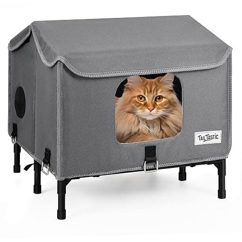 Outdoor Cat House Weatherproof for Spring Summer, Portable Cat Shelter for Stray Cats, No Installation Foldable Cat Tent Enclosure, Ventilated Pet House for Outside Camping Patio Garden（Unheated - Image 1